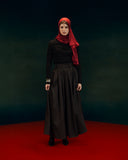 PLEATED WOOL SKIRT -BROWN