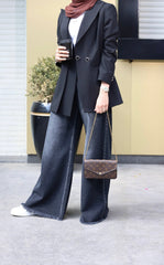 WIDE LEG DENIM PANTS -BLACK