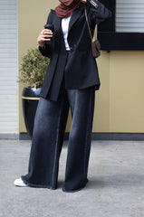 WIDE LEG DENIM PANTS -BLACK