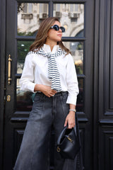 STRIPPED WIDE LEG DENIM PANTS-BLACK