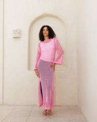 CUTWORK DRESS-PINK