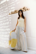 PASTEL STRIPE STRAIGHT PANTS - LIGHT YELLOW