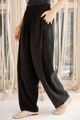 ELASTIC WAIST CHIC PANTS -BLACK