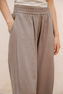 ELASTIC WAIST CHIC PANTS -CAFE