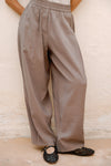 ELASTIC WAIST CHIC PANTS -CAFE