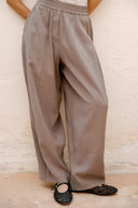 ELASTIC WAIST CHIC PANTS -CAFE