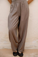 ELASTIC WAIST CHIC PANTS -CAFE