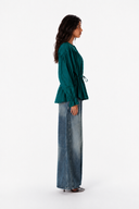PURE LINEN BLOUSE -Dark Green