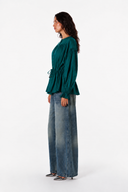 PURE LINEN BLOUSE -Dark Green