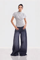 DRAPED COWL TOP -LIGHT GRAY