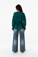 PURE LINEN BLOUSE -Dark Green