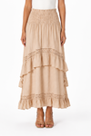 LINEN LACE TIERED SKIRT -Beige