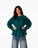 PURE LINEN BLOUSE -Dark Green