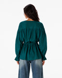 PURE LINEN BLOUSE -Dark Green