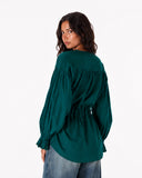 PURE LINEN BLOUSE -Dark Green