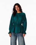 PURE LINEN BLOUSE -Dark Green
