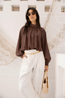 LOOSE GAIPELRE BLOUSE -BROWN