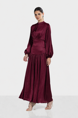 SOFT CRINKLE DRESS -MAROON