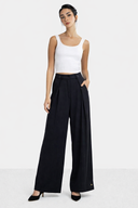 PLAIN WIDE LEG PANTS -BLACK