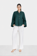 LINEN ESSENCE BLOUSE -DARK GREEN