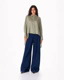 HIGH LOW LINEN SHIRT -OLIVE