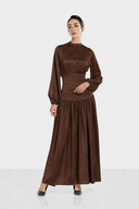 SOFT SATIN DRESS -BROWN