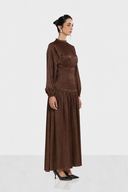 SOFT SATIN DRESS -BROWN