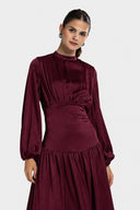 SOFT CRINKLE DRESS -MAROON