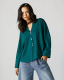 LINEN ESSENCE BLOUSE -DARK GREEN