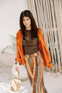 ELASTIC WAIST STRIPED PANTS -HAVAN