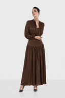 SOFT SATIN DRESS -BROWN