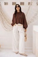 LOOSE GAIPELRE BLOUSE -BROWN
