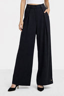 PLAIN WIDE LEG PANTS -BLACK
