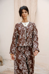 Floral Tie Blouse -BROWN