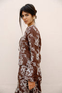Floral Tie Blouse -BROWN