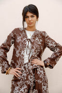 Floral Tie Blouse -BROWN