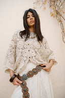CROCHET OVERSIZED BLOUSE -Beige