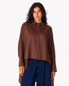 HIGH LOW LINEN SHIRT -BROWN