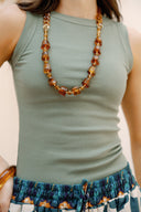 Sleeveless Ribbed Basic TOP - OLIVE