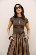 Fitted Crew Neck Basic top - BROWN