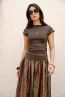 Fitted Crew Neck Basic top - BROWN