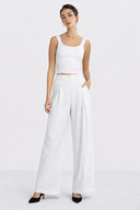 PLAIN WIDE LEG PANTS -WHITE