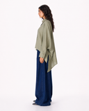 HIGH LOW LINEN SHIRT -OLIVE