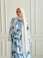 FLOWERED CHIFFON DRESS-BABY BLUE