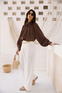 LOOSE GAIPELRE BLOUSE -BROWN