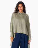 HIGH LOW LINEN SHIRT -OLIVE