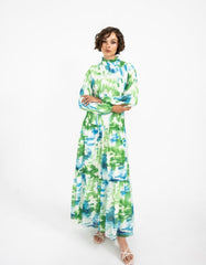PRINTED RUFFLE DRESS -GREEN