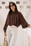 LOOSE GAIPELRE BLOUSE -BROWN