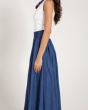 HIGH WAIST DENIM SKIRT -NAVY BLUE
