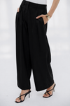 LOW WAIST CLASSIC PLEATED PANTS -BLACK
